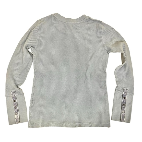 Sundance Crewneck Thermal Size S Velvet Trim Metal Button Cuff Light Blue - Picture 2 of 6